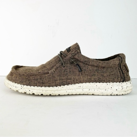 Hey Dude Wally Eco Linen Dark Brown Slip On Casual Moc Chukka Canvas Shoes - Picture 8 of 13
